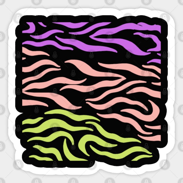 Violet Pink Yellow green Wavy pattern in Blck Sticker by Shineyarts